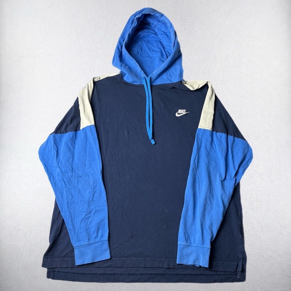 Nike Hoodie Mens XL Blue Navy Colorblock Long Sleeve Lightweight Pullover Shirt